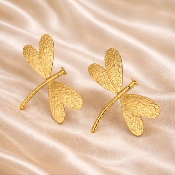 Anthropologie Jewelry - Gold Dragonfly Stud Earrings